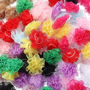 3.5cm Organza Fleurs d'Œillet Fait Main DIY Accessoires Pince à Cheveux Artisanat