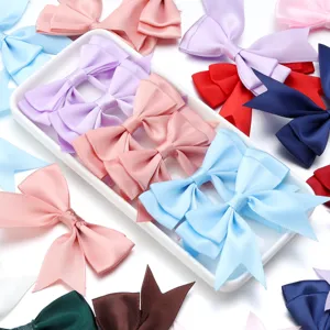 Colorful satin double ribbon bows for DIY hair clips, clothing decoration and accessories.