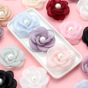 5cm mesh pearl camellia flower DIY handmade clothing accessories apparel patch craft