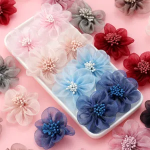 5cm organza flowers with stamens DIY craft accessories for hair clips and clothing decoration