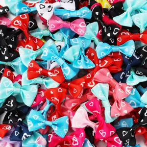 DIY handmade grosgrain ribbon bows with heart print, 2.8x4cm, colorful hair accessory supplies.