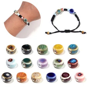 Perline di Ceramica Smaltata a Forno a Foro Grande Piatte Rotonde Distanziatori per Fai da Te Creazione di Gioielli Braccialetti Collane Accessori Borsa