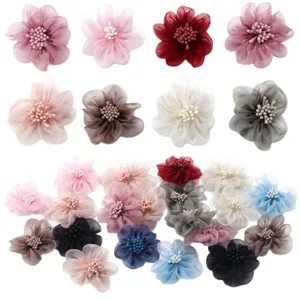 5cm organza artificial flowers with stamens for DIY hair clips and clothing accessories.