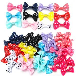 Grosgrain ribbon heart print bow handmade DIY hair accessories apparel sewing crafts