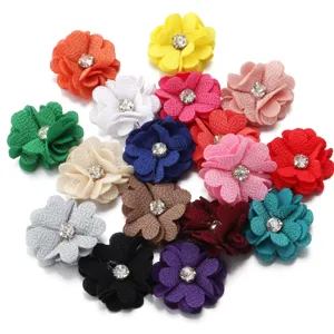 Colorful fabric flower rhinestone centers DIY handmade hair accessories clothing hat decor materials