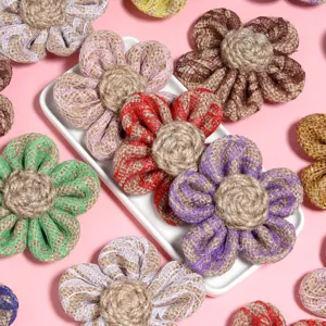 Handmade burlap lace five-petal flower DIY accessories, perfect for hair clips, bags, and clothing decoration.