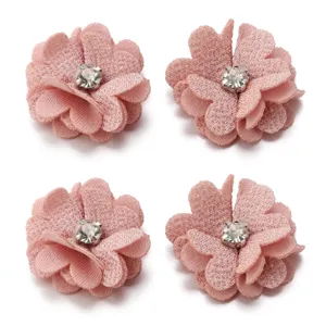 Pink fabric rhinestone flower charms DIY craft accessories for hair bands clothing bags crafts