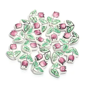 Ceramic tulip beads charms for DIY handmade bracelets necklaces jewelry crafting accessories.