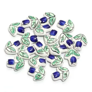 Ceramic tulip flower beads and pendants for DIY jewelry making, bracelets, and necklaces design.