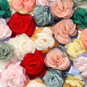 Handgemachte Chiffon Blumen DIY Bastelzubehör für Haarnadeln und Kleidung 4cm