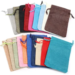 Farbige Jute Kordelzug Beutel Detailansicht, ideal für Schmuck, Münzen und Geschenkverpackung.