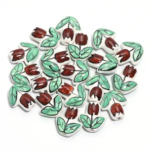 Ceramic tulip flower beads detail view, ideal for handmade DIY jewelry making and craft accessories.