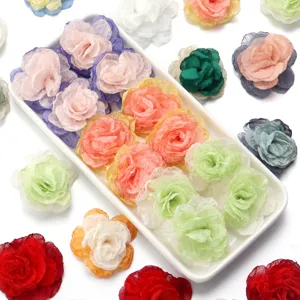 4cm Chiffon zweifarbige gebrannte Kante handgemachte Blumen DIY Haarschmuck Kleidung Zubehoer