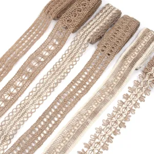 Natural jute burlap lace ribbon trim, perfect for DIY crafts, gift wrapping, clothing and sewing.