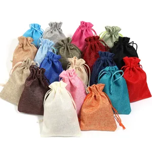 Bunte Leinen Kordelzugbeutel für Schmuck Geschenkverpackung Aufbewahrung bunt.