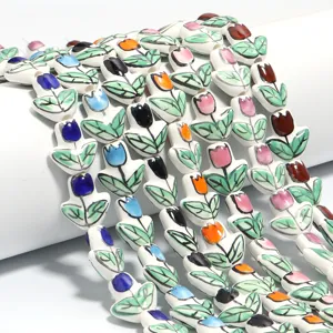 DIY Ceramic Tulip Flower Spacer Beads Handmade Jewelry Accessories Small Pendants For Necklace Bracelet Earring Making Floral Design Beads
