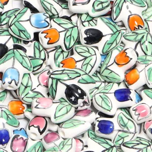 Ceramic tulip flower spacer beads for DIY handmade jewelry necklace bracelet making supplies