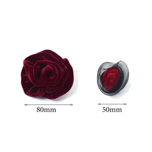 Velvet rose fabric patch set with mesh edge, great for clothing, bags and DIY accessories.