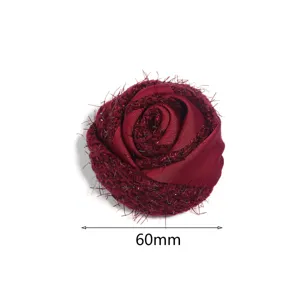 Burgundy mesh velvet rose flower patch 60mm accessory for DIY crafts and clothing decoration