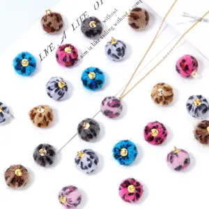Faux fur leopard print pom pom charms, colorful DIY jewelry pendant accessories for necklace.