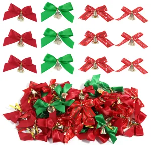 Ensemble de noeuds de Noel avec cloche, noeuds en tissu polyester pour decoration de fete.