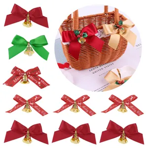 Nœuds en Ruban de Noël Avec Cloches Dorées Polyester DIY Artisanat Ornements Pour Décoration de Fête Vacances Accessoires Vêtements Sac