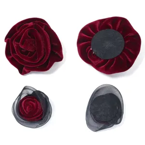 Velvet and mesh rose flower patch detail view, perfect for DIY hair accessories and clothing decoration.