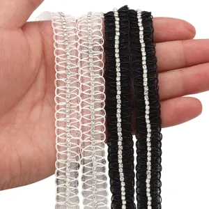 Schwarz-weisse Mesh Strass Borte Spitzenband DIY Kleidung Zubehoer Detailansicht.