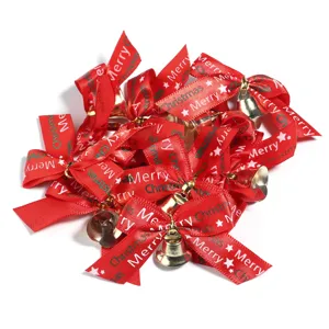 Noeud de Noel en polyester avec cloche pour decoration de fete et emballage de cadeau.