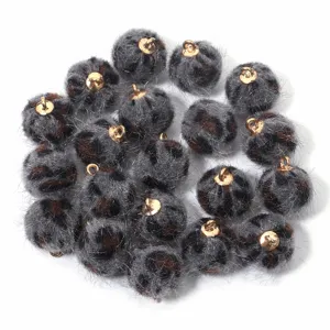 Leopard print faux fur ball charm pendant DIY jewelry accessories fluffy keychain earring parts