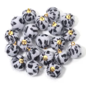Leopard print plush ball pendant with gold loop for DIY earrings necklace charm accessories