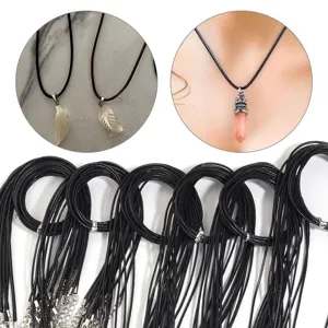 Black wax cord necklace with lobster clasp and extension chain for DIY pendant jewelry making accessories