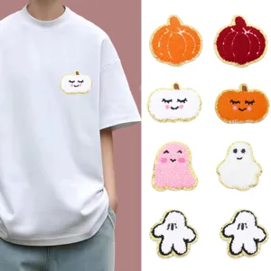 Halloween spugna ricamo toppe oro glitter carina zucca fantasma vestiti accessori