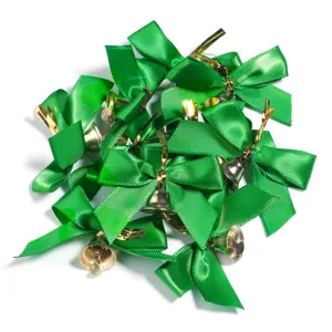 Rubans de nœuds de Noël verts avec cloches dorées pour décoration de fête et artisanat