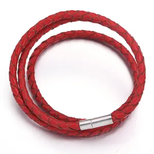 Cordón de cuero trenzado rojo pulsera collar DIY cuerda de cuero genuino multicapa con cierre