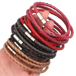 Pulsera de cuero trenzado multicapa con cierre magnético, brazalete multicolor hecho a mano.