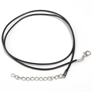 Black wax cord necklace detail, silver lobster clasp extension chain DIY jewelry accessory