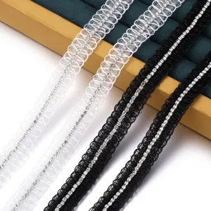 Netz hohle Strass Spitze Borte Detail zeigt schwarz und weiss DIY Kleidungszubehoer.