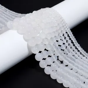 Perle Sciolte Rotonde in Agata Bianca Naturale Grado 7A Pietre Semipreziose per Creazione di Gioielli Fai da Te Braccialetti Collane