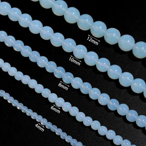 Synthetic opal round loose beads detail showing 4mm to 12mm sizing for DIY jewelry making