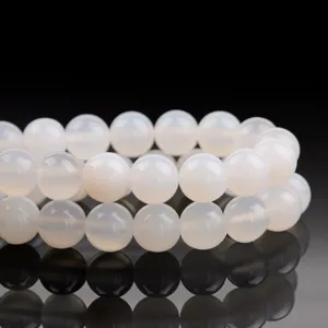 Perline rotonde in agata bianca naturale per creazione di gioielli fai da te, perle lisce.