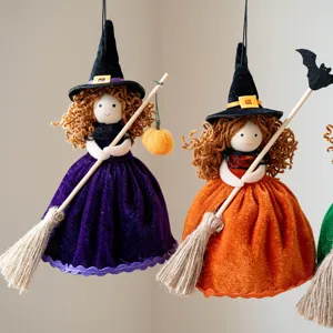 Halloween Hexen Puppe Hänge Deko, süßes Stoff Besen Mädchen Ornament für Party Requisiten.