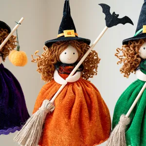 Halloween Hexen Puppe Hängende Dekoration Stoff Besen Mädchen Party Szene Requisiten Geschenk.