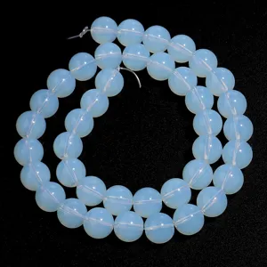 Synthetic opal round loose beads for DIY jewelry, translucent white stone bead strands.