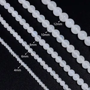 Perline di agata bianca naturale rotonda gemma fai da te creazione gioielli 4mm a 12mm