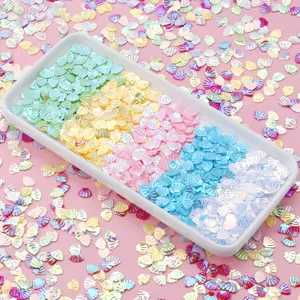 Conf. 30g paillettes conchiglia iridescenti, glitter PVC senza foro per gioielli fai da te.