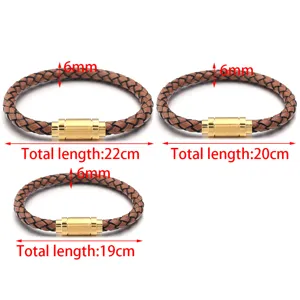 Bracciale in pelle intrecciata con chiusura magnetica in acciaio inossidabile, larghezza.