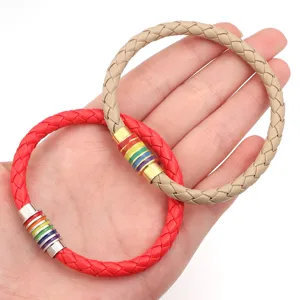 Böhmisches geflochtenes PU-Lederarmband mit regenbogenfarbenem Magnetverschluss, Modeschmuck.