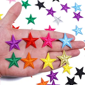 Colorful star embroidered iron-on patch detail showing vibrant colors and fine stitching.