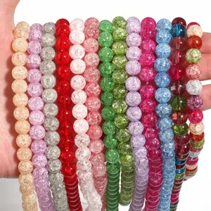 Fili di perle di vetro craquelé colorato per creazione di gioielli fai da te bracciali